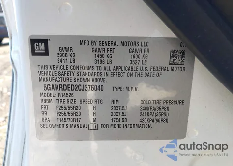 2012 Buick Enclave Premium z USA, uszkodzony, nr VIN 5GAKRDED2CJ376040